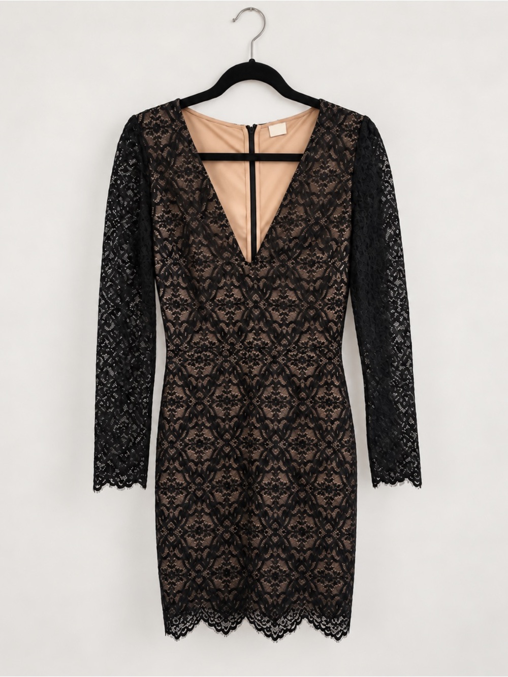 Aritzia Black Lace Long Sleeve Sheath Dress with Nude Lining